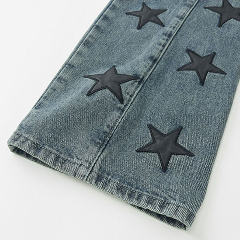 mens high street stars embroidery denim jean pants casual loose straight jeans hip hop y2k unisex pants streetwear joggers unique joggers style 3939