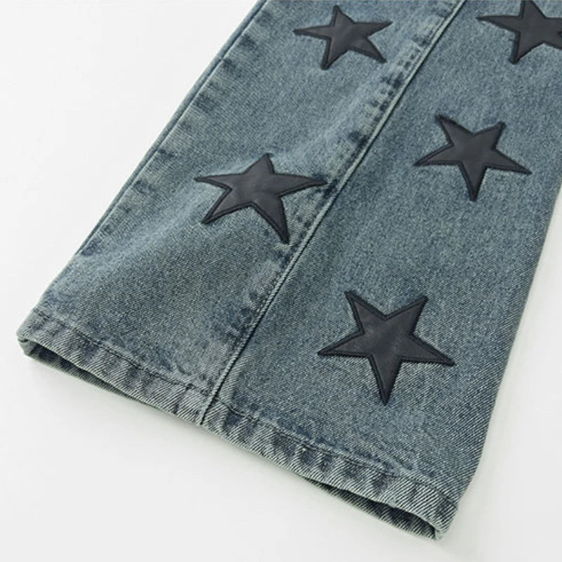 mens high street stars embroidery denim jean pants casual loose straight jeans hip hop y2k unisex pants streetwear joggers unique joggers style 3923