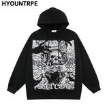 Harajuku barcode glitch featuring 2023 retro streetwear harajuku hoodie sweatshirt skull graphic cotton hoodies mens hip hop punk thick hooded pullover unisex