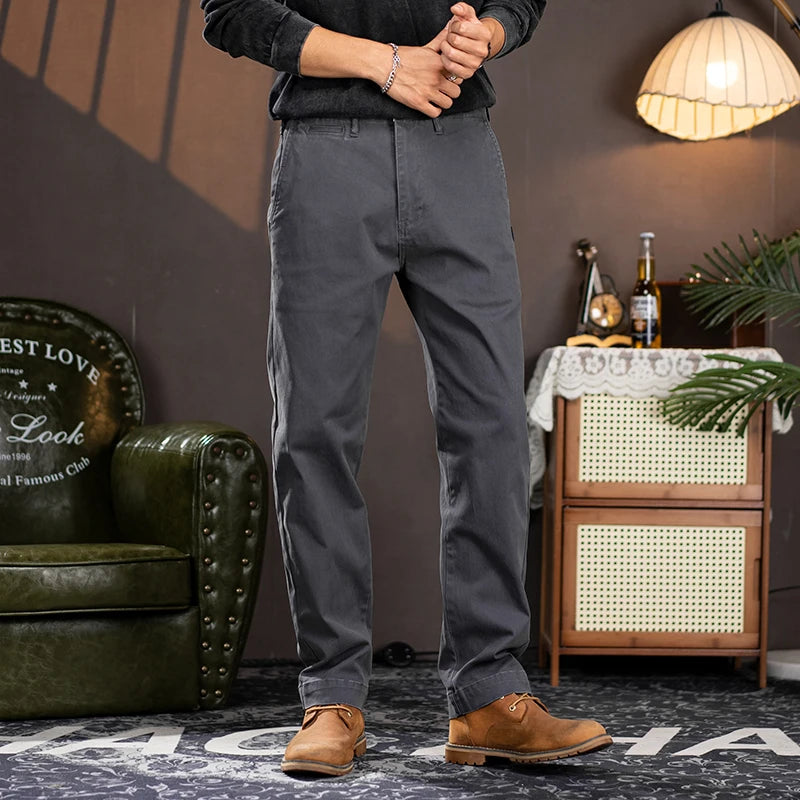 men american retro handsome loose casual business pure cotton pants japanese amikaji fashion straight cargo pant trouser unique cargo style 2521