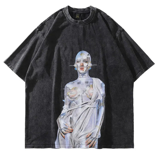Trapwear Shirt – Distressed Oversized T Shirt Streetwear Hip Hop Vintage Robo – Modern Streetwear for Everyone