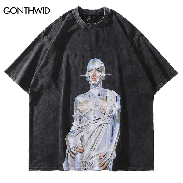 Trapwear Shirt – Distressed Oversized T Shirt Streetwear Hip Hop Vintage Robo – Modern Streetwear for Everyone