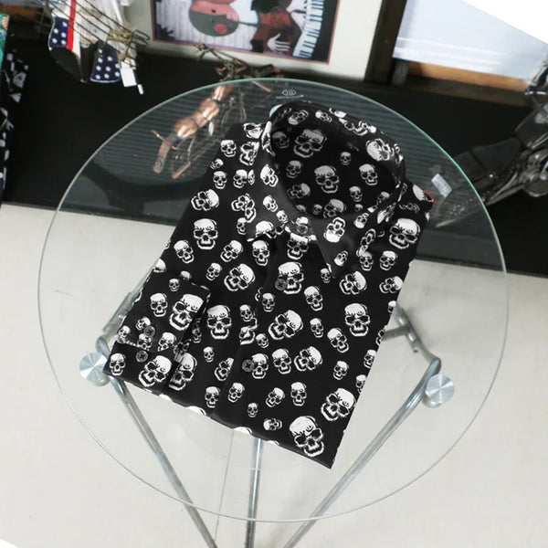 New 2021 Men luxurious classic Skull Head Fashion Cotton Casual Shirts Shirt high quality Pocket Long-sleeves S 2XL #D232