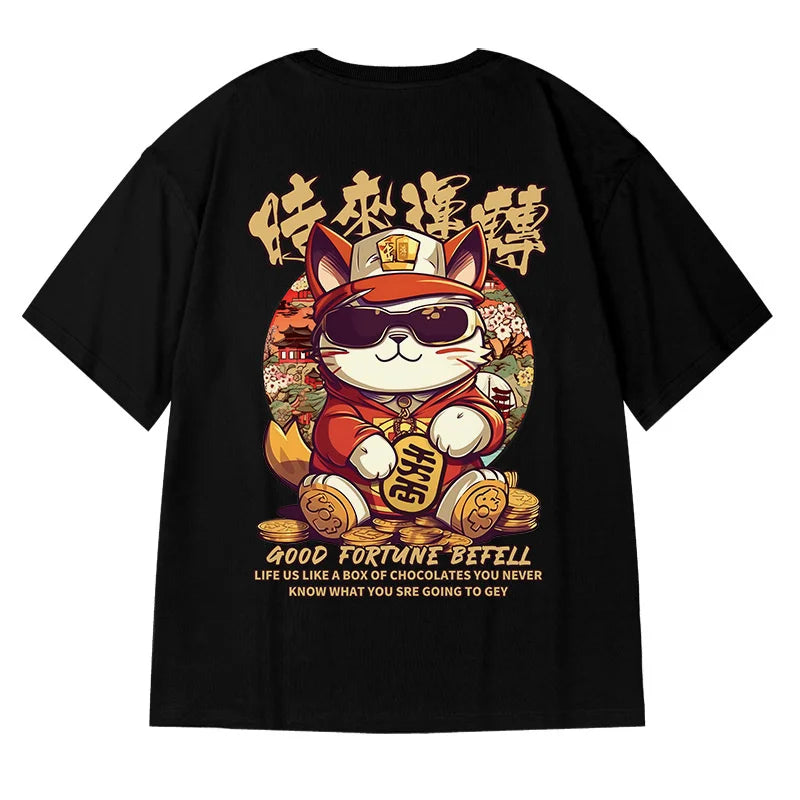 Harajuku Crying character – Good Fortune Befell Print Oversized T Shirt For Men Anime Ca