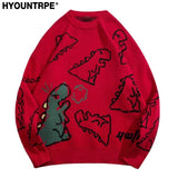 fashion knitted sweater autumn winter o neck dinosaur pattern pullover streetwear unisex casual loose sweaters jumper knitwears Y2K vintage urban hoodie, trendy hip hop style outerwear, high quality cotton pullover