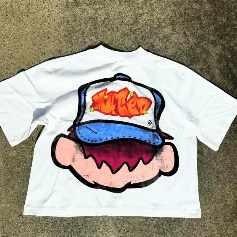 Sadcore Melting smiley – Spring And Autumn New Smile Pattern Printed Oversized T Shir