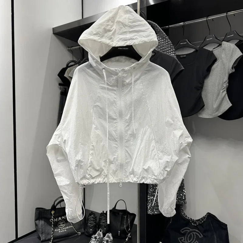 Korean Fashion Crop Jacket Women Black Windbreaker Jacket Casual Overs