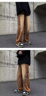 2023 new fashion letter graffiti brown hip hop men baggy jeans pants y2k clothes straight vintage denim trousers pantalon homme unique jeans style 5812