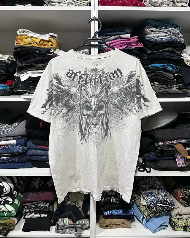Harajuku Vintage print – Street Y2K New Gothic Printed Cotton T Shirt Men Harajuku Hi