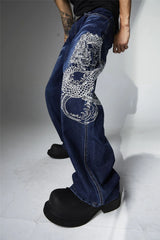 mens black baggy jeans dragon embroidered straight jeans streetwear hip hop loose trousers male luxury designer denim pants unique jeans style 1996