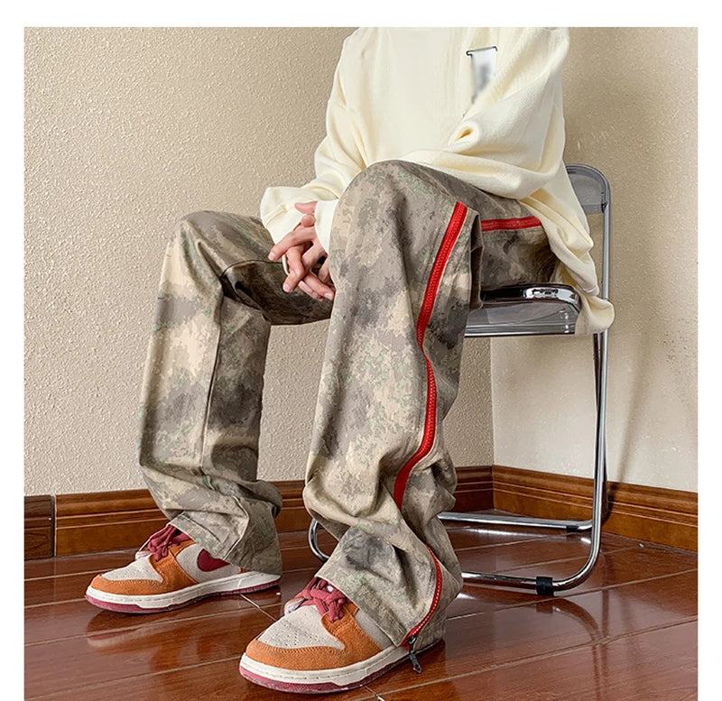 2023 outdoor side zipper camouflage baggy men cargo tracksuit pants overalls hip hop women sport long trousers spodnie dresowe unique cargo style 4245
