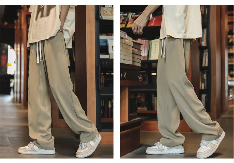 autumn mens sweatpants korean fashion sportswear drawstring wide leg straight track pants casual y2k streetwear baggy trousers unique joggers style 3296
