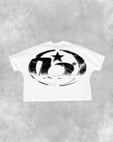 harajuku hip hop t-shirt with manga swirl print and flame haze