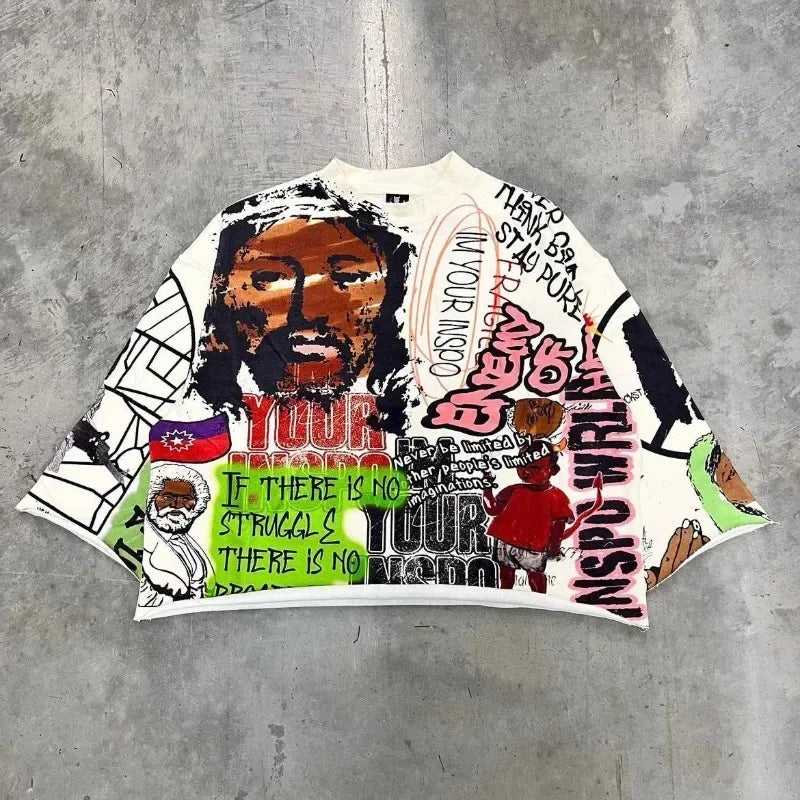 Y2k Graphic tee – Harajuku Retro Five Quarter Sleeves Graphic T Shirts Streetw