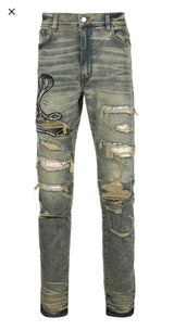 high 2023 brand new classical luxurious embroidered chemist cobra snake jeans cotton denim pants comfort casual jeans 28 40 73 denim street jeans