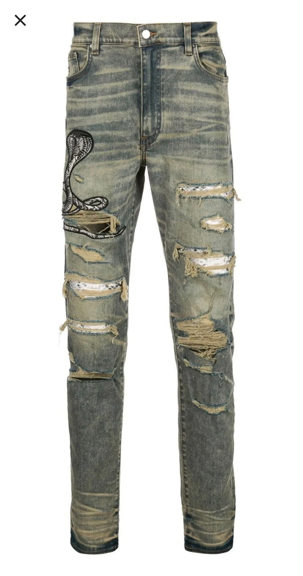 high 2023 brand new classical luxurious embroidered chemist cobra snake jeans cotton denim pants comfort casual jeans 28 40 73 denim street jeans