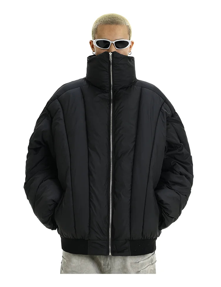 Mens Jacket Winter Parkas Streetwear Thicken Warm Solid Color Zipper Cotton Padded Bomber Jackets Harajuku Fashion Casual Coats