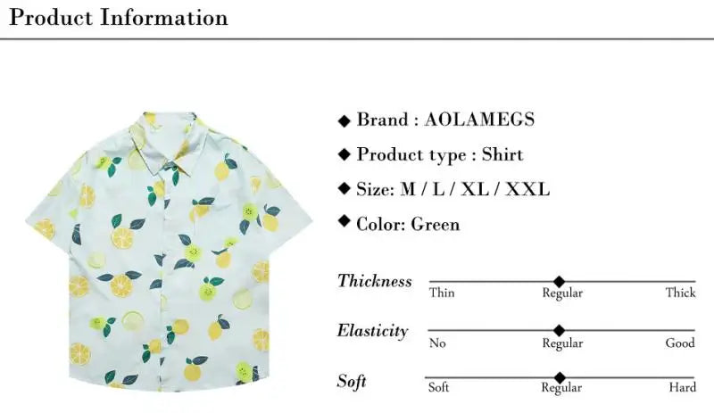 Men Shirts Hawaiian Beach Style Casual Clothes Loose Comfortable Holiday Tops Fruit Print Refreshing Feeling Summer Short Sleeve