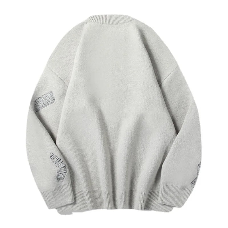 hip hop knitted anime oversized sweater mens ripped sleeve pullover streetwear unisex new casual loose sweaters jumpers knitwear - 2025 streetwear drop, vintage look oversized hoodie, gothic aesthetic hoodie for winter