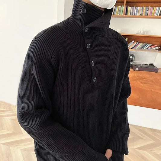 minimalist knit jumper, daily wear essential, trendy urban fashion top for men, layered streetwear look