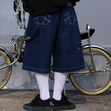 high street embroidery casual over knee summer jeans shorts mens wide leg baggy y2k denim short oversized five point pants urban skinny jeans
