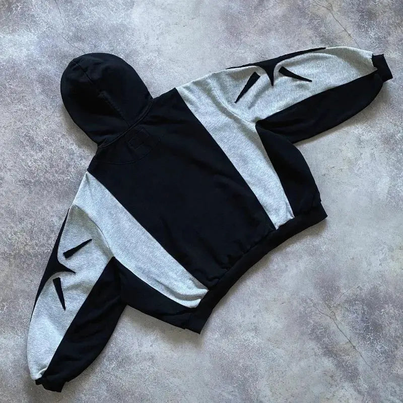 Vaporwave Drop – Y2K Patch Design Loose Zip Hoodies For Men Geometric Pattern – Streetwear Fashion for Men & Women