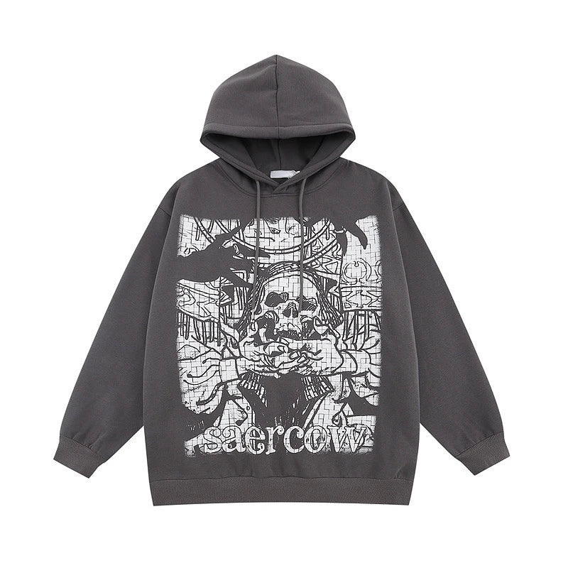 sadcore vintage anime featuring 2023 retro streetwear harajuku hoodie sweatshirt skull graphic cotton hoodies mens hip hop punk thick hooded pullover unisex