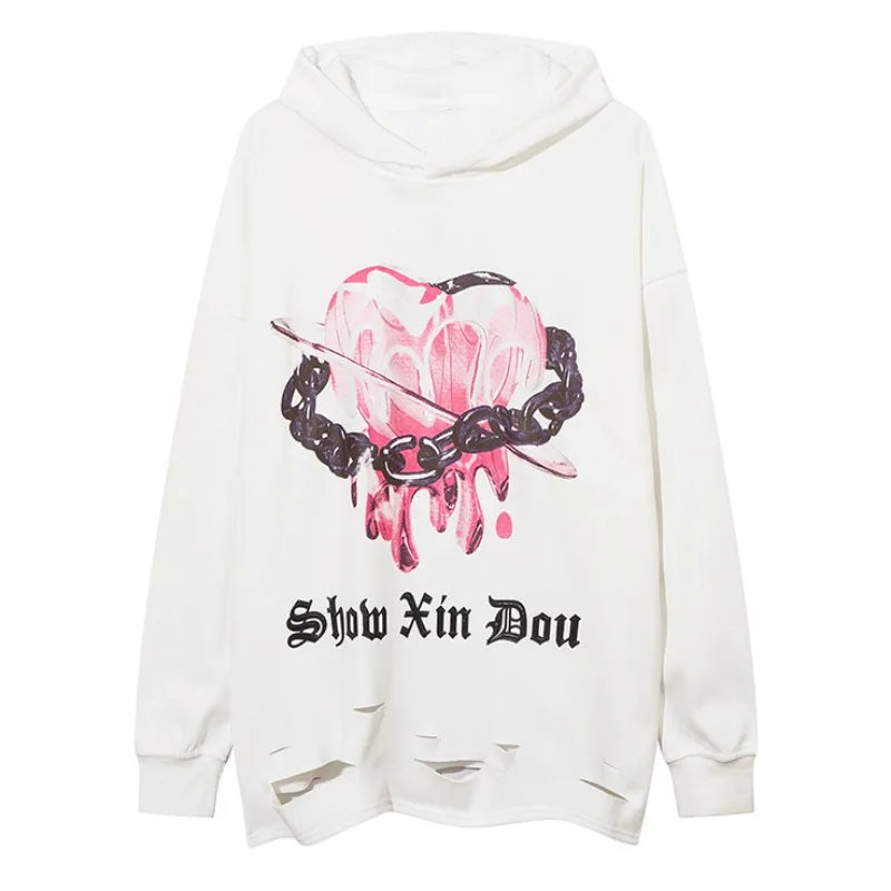 skatercore barcode glitch featuring fashion harajuku printed hoodies hip hop retro washed bottom ripped sweatshirt streetwear mens hooded warm fleece loose hoodies
