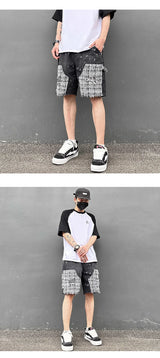 ripped holes patchwork denim jeans shorts mens high street straight short jeans hip hop streetwear casual short joggers pants unique joggers style 737