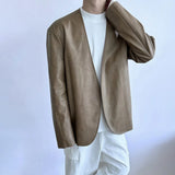 Mens Pu Leather Suit Jacket British Cardigan Casual Jacket Autumn Streetwear Campus Versatile Long-Sleeve Top Men'S Clothing