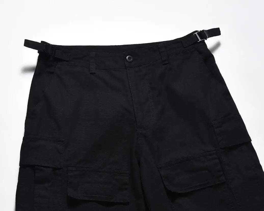 american streetwear zipper cargo straight trousers two different wearing washed detachable multi pocket mens balck tactical pant unique cargo style 1836