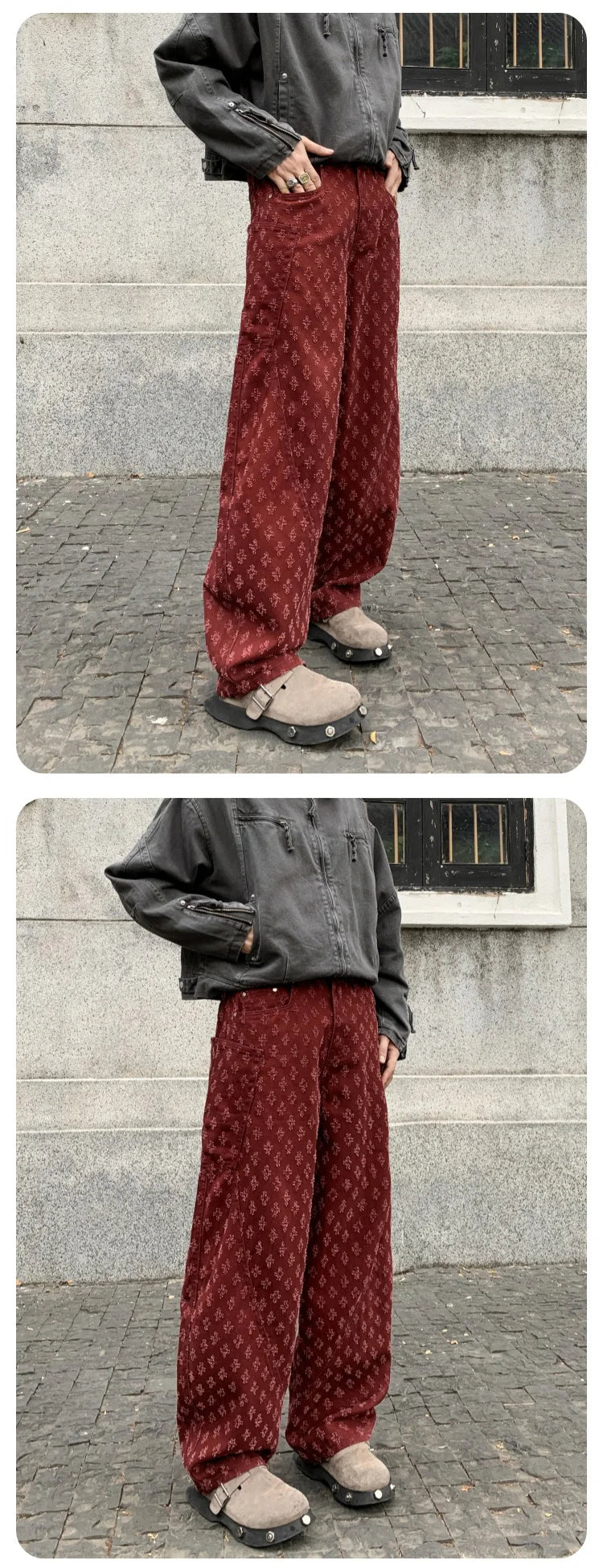 men brand fashion wash jacquard denim splice pocket loose casual wide leg baggy jeans cityboy cargo jeans pants trousers unique cargo style 2540