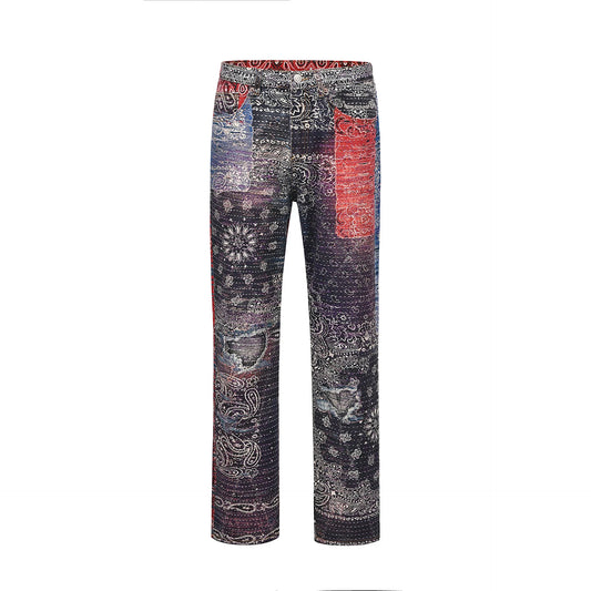 2023 brand new classic paisley west coast crips bloods jeans cotton denim pants comfort casual jeans size 29 36 488 stacked flare jeans