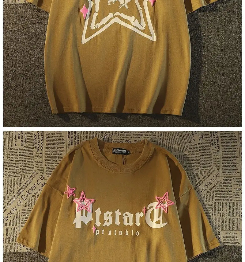 Glitchcore Chrome logo – Pure Cotton American Retro High Street Star Short Sleeved T