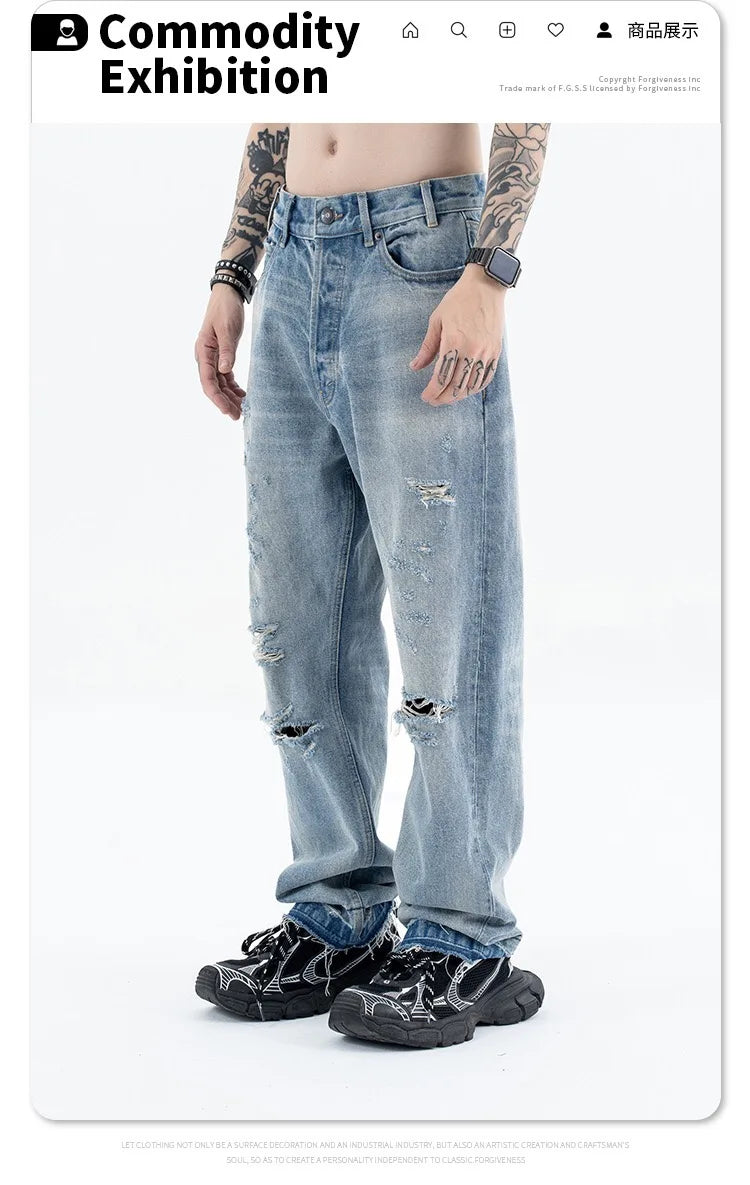 Destroy straight-leg wide jeans