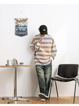 Vaporwave Oversized shirt – Embroidered Striped Contrast Round Neck Cotton Sweatshirts A
