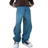 cityboy splice fashion brand jeans men streetwear hip hop vibe loose casual straight washed denim baggy jeans pant man trousers vintage washed jeans