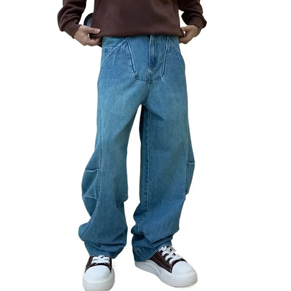 cityboy splice fashion brand jeans men streetwear hip hop vibe loose casual straight washed denim baggy jeans pant man trousers vintage washed jeans