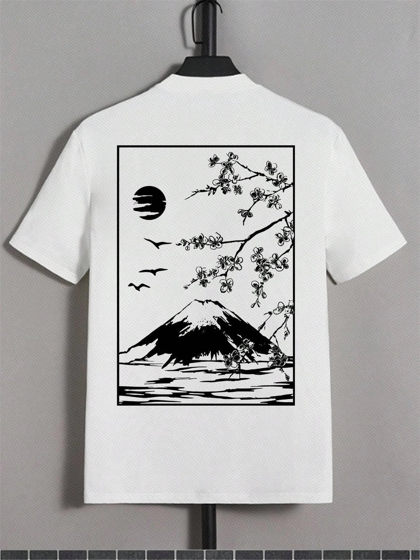 anime vintage t-shirt featuring 2024 tops sakura mount fuji print casual round neck t shirt for summer