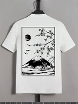 anime vintage t-shirt featuring 2024 tops sakura mount fuji print casual round neck t shirt for summer
