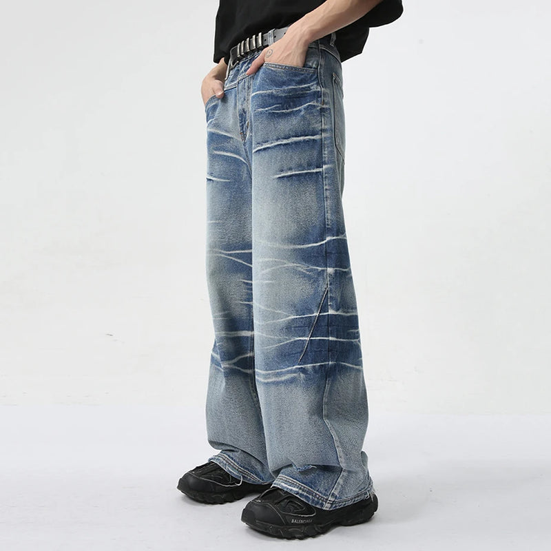 vintage blue baggy jeans man loose straight denim pants harajuku hip hop jeans trousers men ripped baggy denim