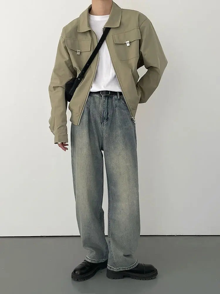 Autumn and Winter Korean Style Season Fashionable Retro Airplane Jacket Men's Loose Street Y2K Niche Shoulder Pad Lapel Jacket