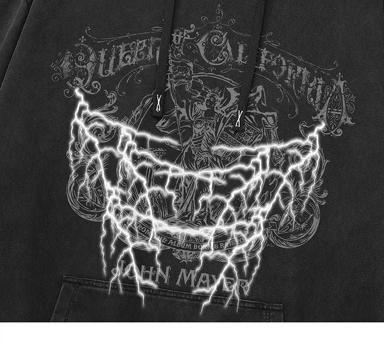 2023 Hip Hop Streetwear Hoodie Sweatshirt Washed Retro Graphic Lightni