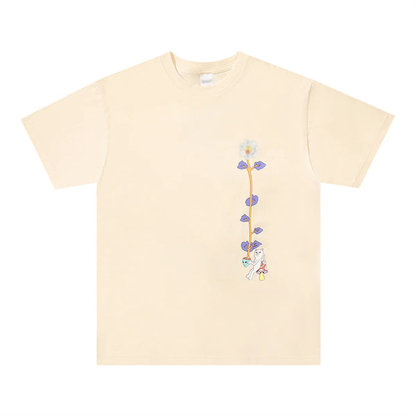 vaporwave vintage t-shirt featuring 2024 vintage japanese style cat flower print high street cotton oversized casual short sleeve tops t shirt for summer