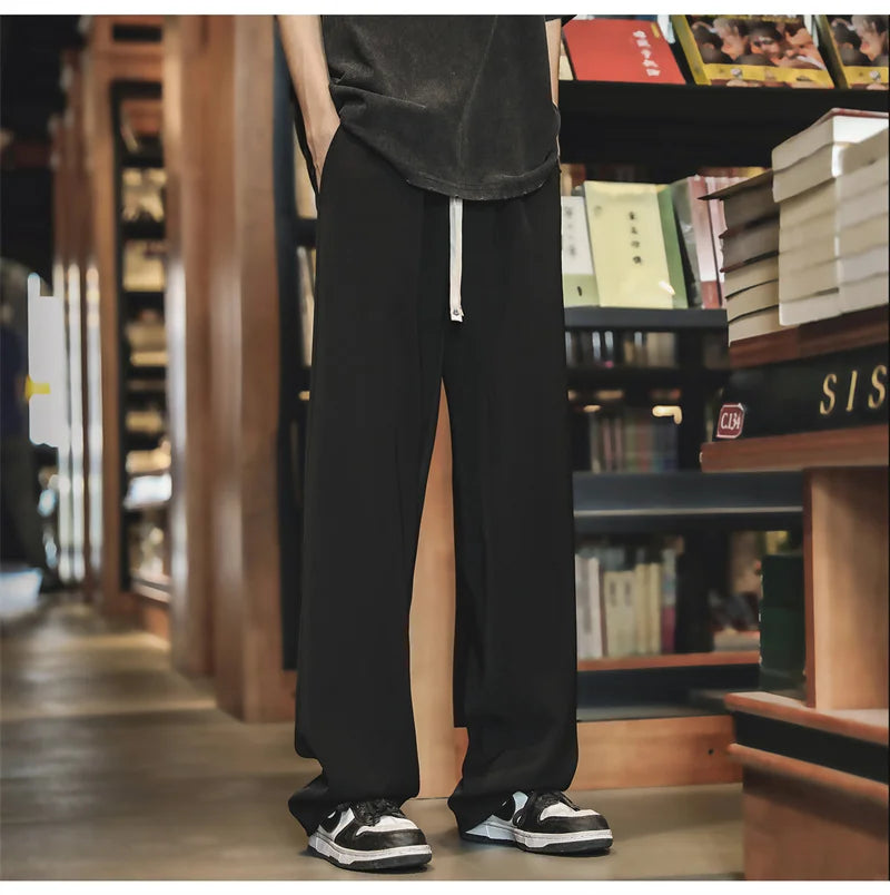 autumn mens sweatpants korean fashion sportswear drawstring wide leg straight track pants casual y2k streetwear baggy trousers unique joggers style 3302