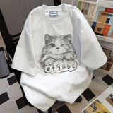 Sadcore Aesthetic piece – Korean Summer Men And Women Trend Personalized Cat Print Rou