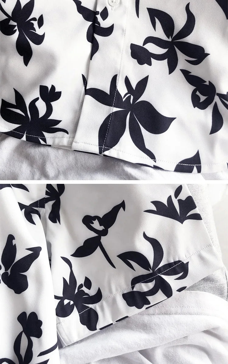 New 2021 luxury Men Classic Hibiscus Flowers Fashion 50% Silk Casual Shirts Shirt high quality Pocket Short sleeves #A48