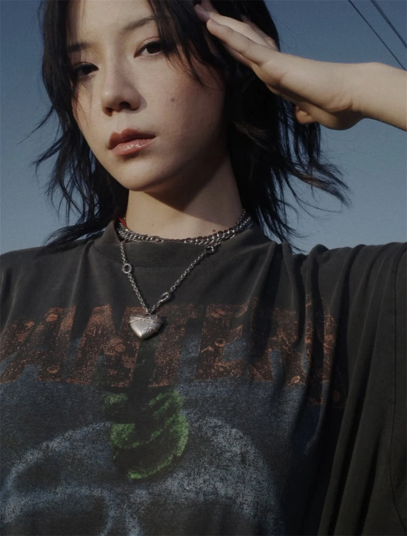Vintage 90s Rock Band Tee Dark Retro Classic Album Culture Print Casual Loose T-Shirt Tops