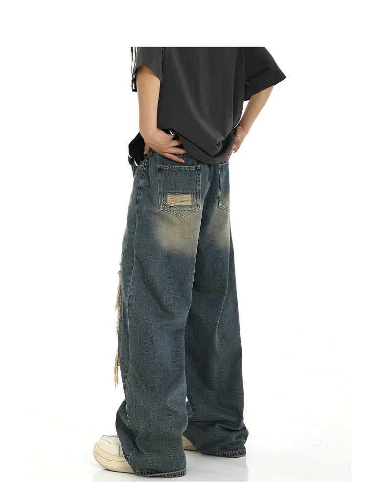 fashion ripped holes denim jeans harajuku patchwork straight jean trousers y2k trouser mens hip hop streetwear baggy jeans pants unique jeans style 4607