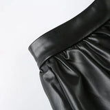 IAMHOTTY European and American Puff Flower Bud Leather Skirt Fashion Solid Color Versatile Leather Short Skirt  y2k skirt